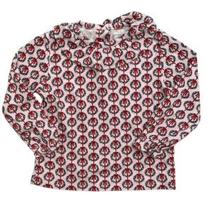 Lila & Hayes Wreath Print Pink Ruffle Collar Shirt Long Sleeve